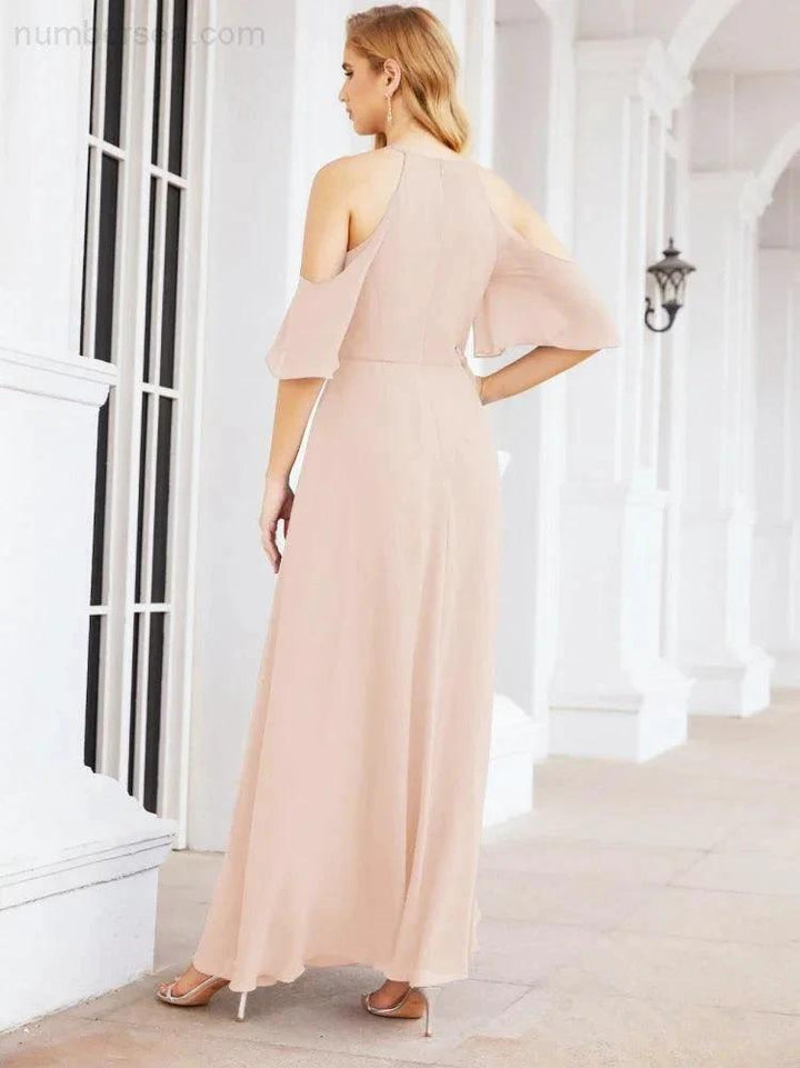 Numbersea Cold Shoulder Bridesmaid Dresses A-Line Long Formal Evening Gowns 28074 by numbersea