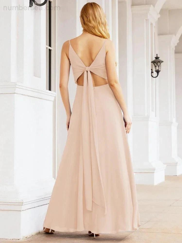Numbersea Spaghetti Strap Bridesmaid Dresses V Neck Butterfly Back Fromal Evening Party Prom Gown 28036 by numbersea