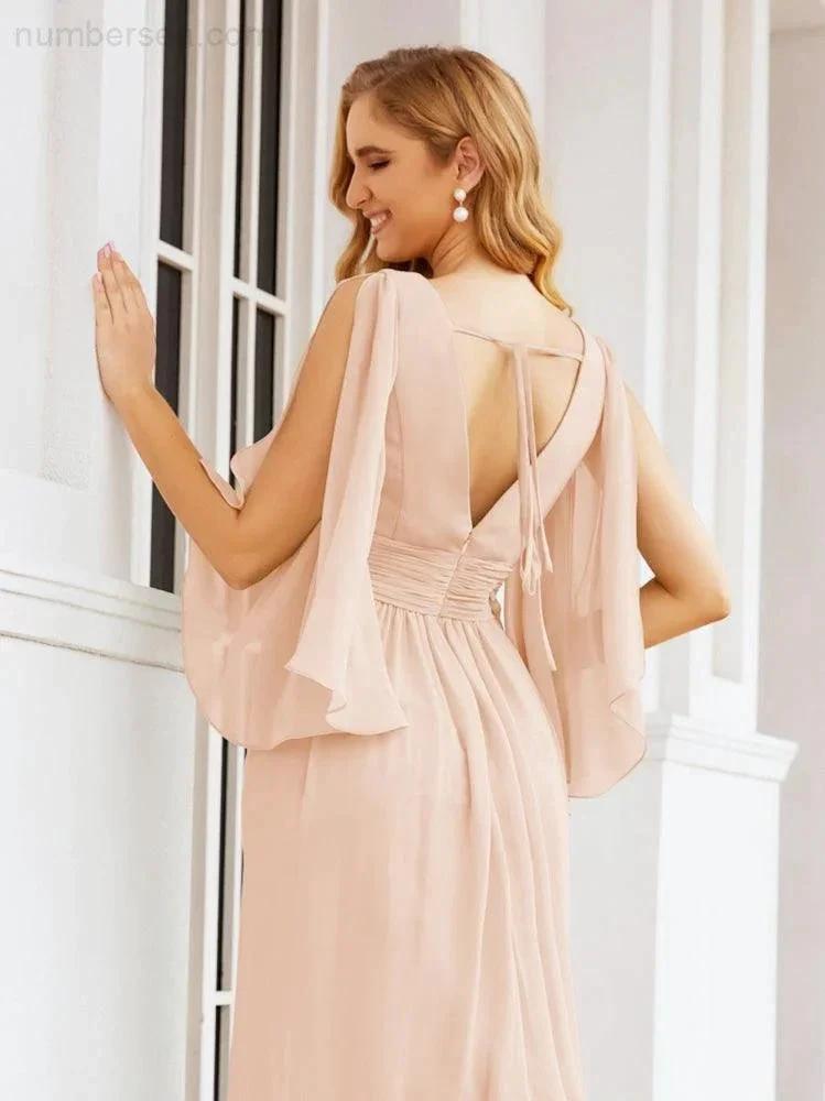 Numbersea Bridesmaid Dresses with Split for Wedding Party Flutter Sleeves 28045 by numbersea