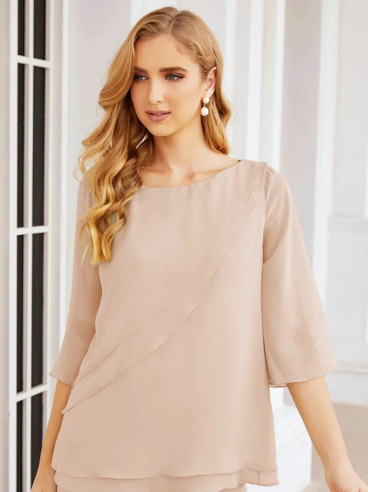 Sunnderly Elegant 2 Piece Mother of The Bride Dress Plus Size Pant Suits Ruffle Layers Sliver Housecoat SY28064 by numbersea
