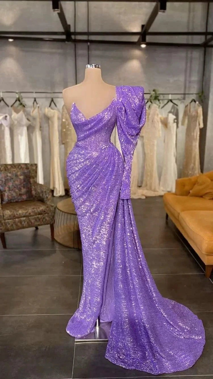 Light Purple Sequins Long Prom Dress Removable Sleeve,Charming Evening Dress Y711 by simplepromdress