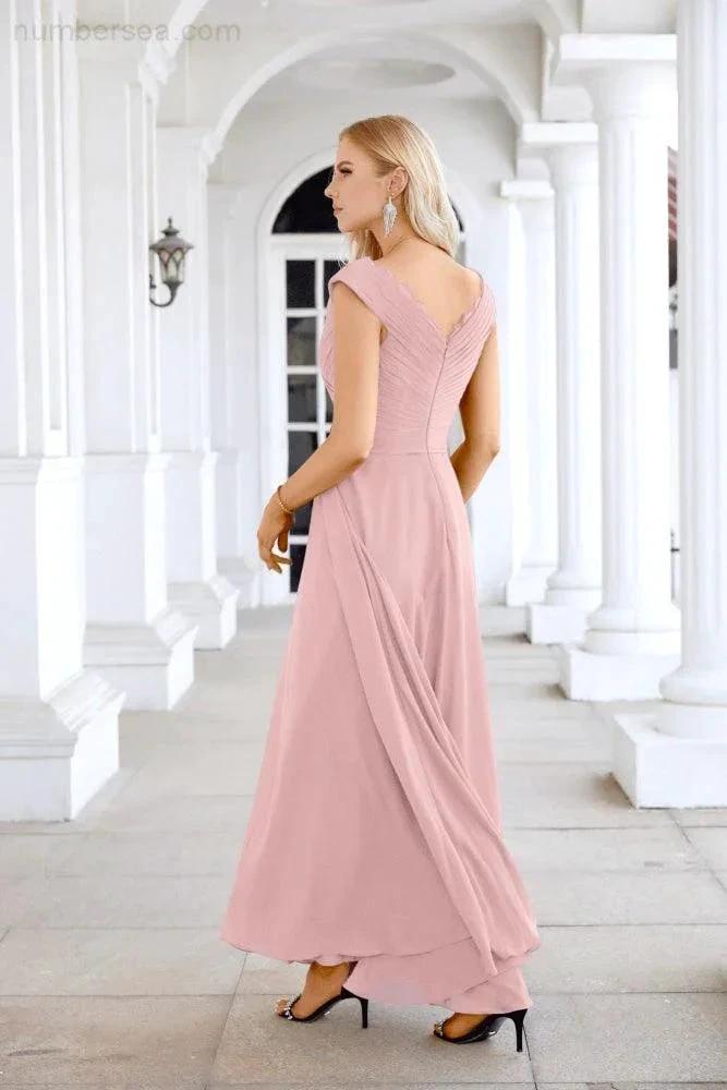 Ladies Chiffon V Neck Sleeveless Floor Length Bridesmaid Evening Dress Wedding Party Evening Dress 28126 by numbersea