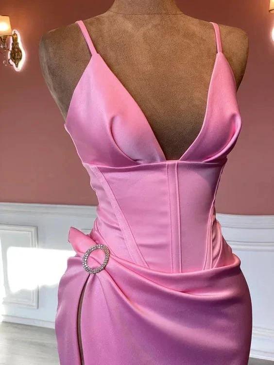 Elegant Pink Sleeveless Spaghetti Straps Evening Dress Pink Pageant Dress Y817 by simplepromdress
