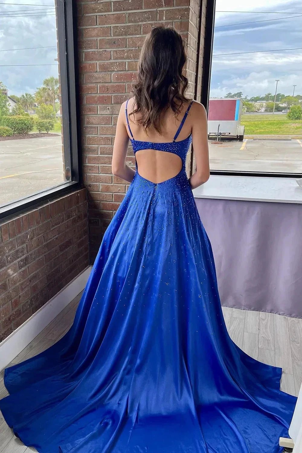 Athena | A-Line Spaghetti Straps Royal Blue Long Prom Dress with Beading by KissProm