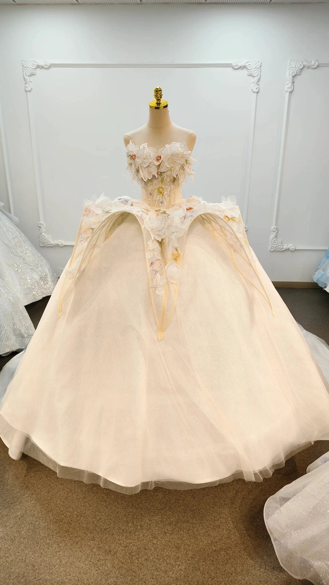 Ethereal Sweetheart Ball Gown Wedding Dress with 3D Floral Appliqués, Sequin Tulle &amp; Corset Lace-Up Back Ye-2037 by ZAPDRESS
