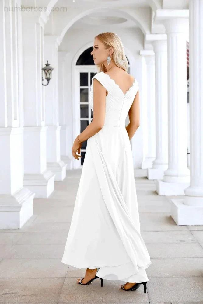 Ladies Chiffon V Neck Sleeveless Floor Length Bridesmaid Evening Dress Wedding Party Evening Dress 28126 by numbersea