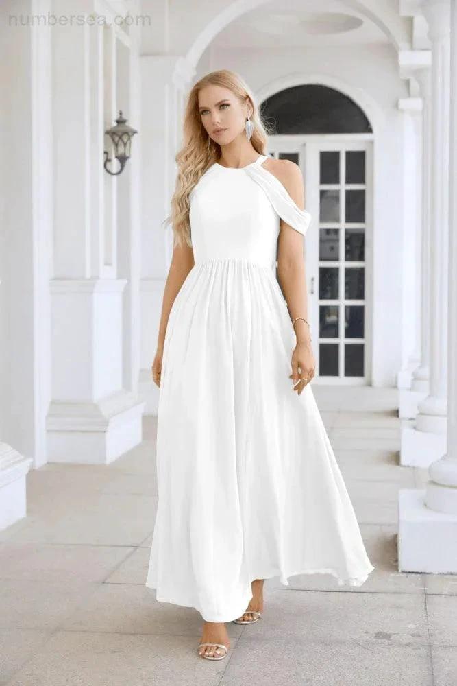 Ladies Chiffon Off Shoulder Swing Sleeve Front Slit Bridesmaid Evening Dress Wedding Party Evening Dress 28117 by numbersea