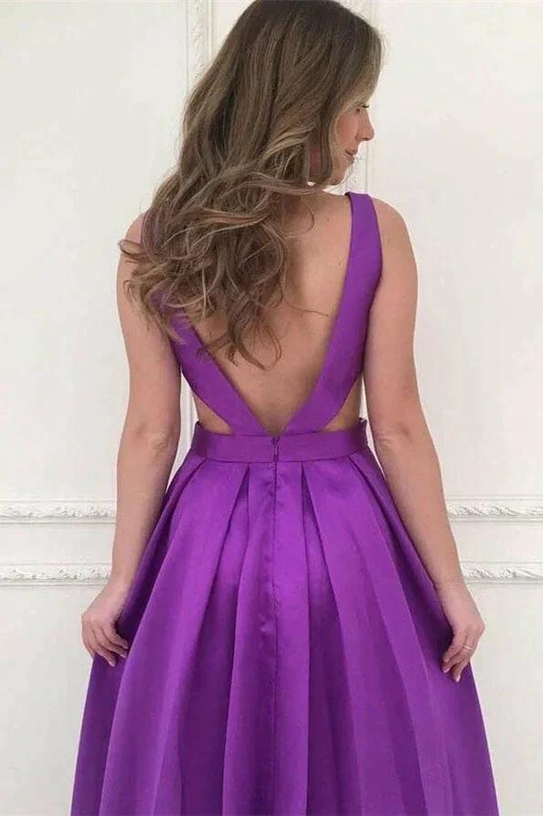 Backless V-Neck Sleeveless A-Line Prom Gown with Convenient Pockets by BIZTUNNEL