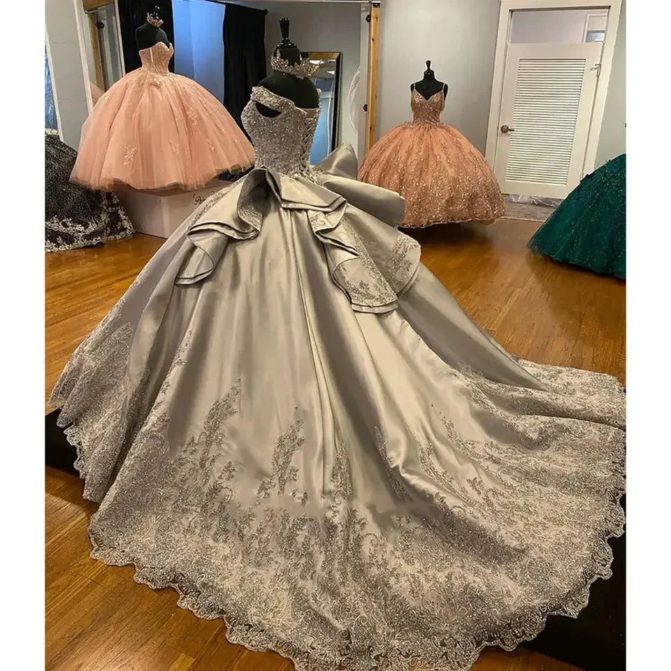 Luxurious Off The Shoulder Silver Quinceanera Dress,Silver Ball Gown Y1157 by simplepromdress