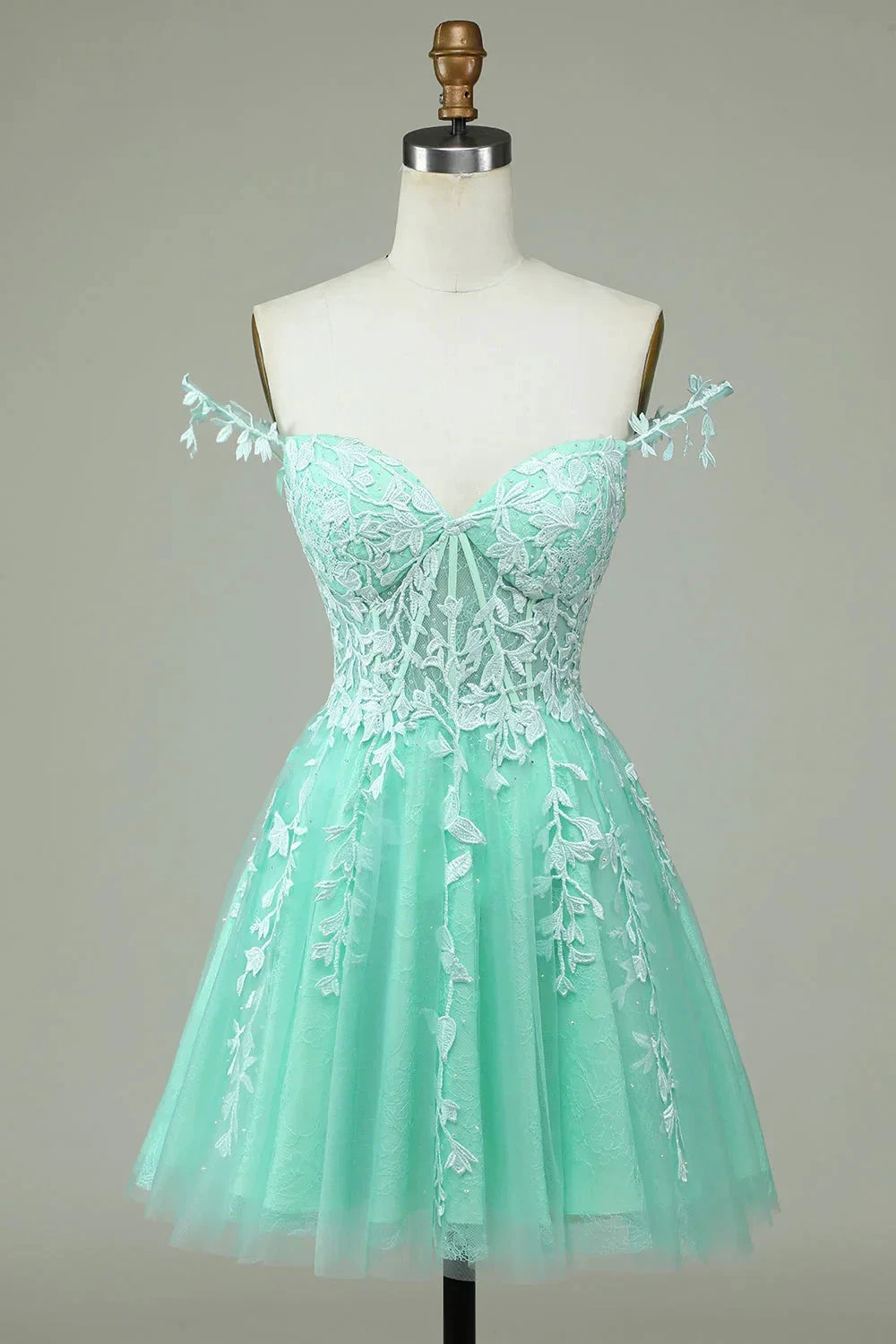 Cute A Line Spaghetti Straps Grey Short Homecoming Dress with Appliques Y2397 by simplepromdress