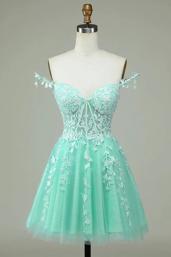 Cute A Line Spaghetti Straps Grey Short Homecoming Dress with Appliques Y2397 by simplepromdress