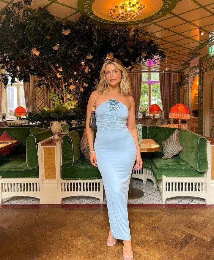 Chic Blue Halter Mermaid Long Prom Dress Evening Dress With Flowers Y7985 by simplepromdress