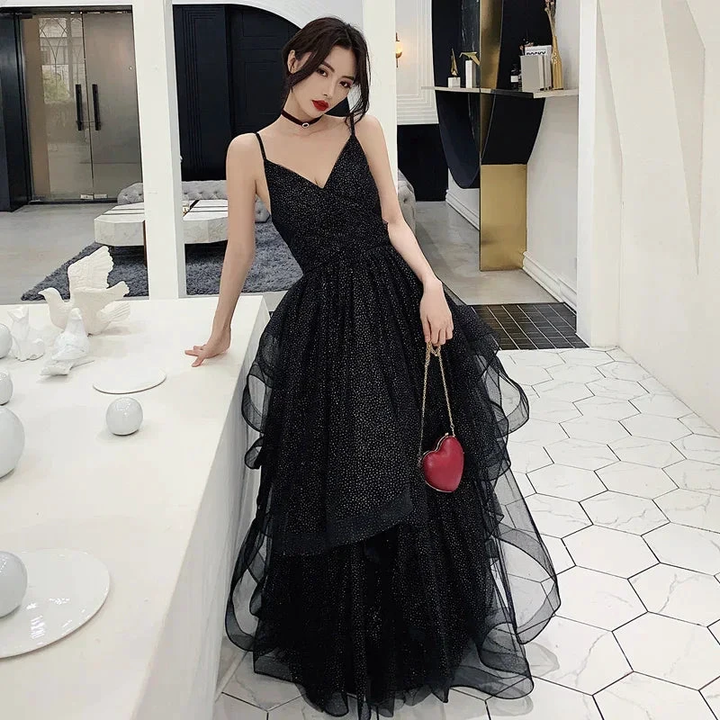 Black tulle sequins prom dress evening dress Y1021 by simplepromdress