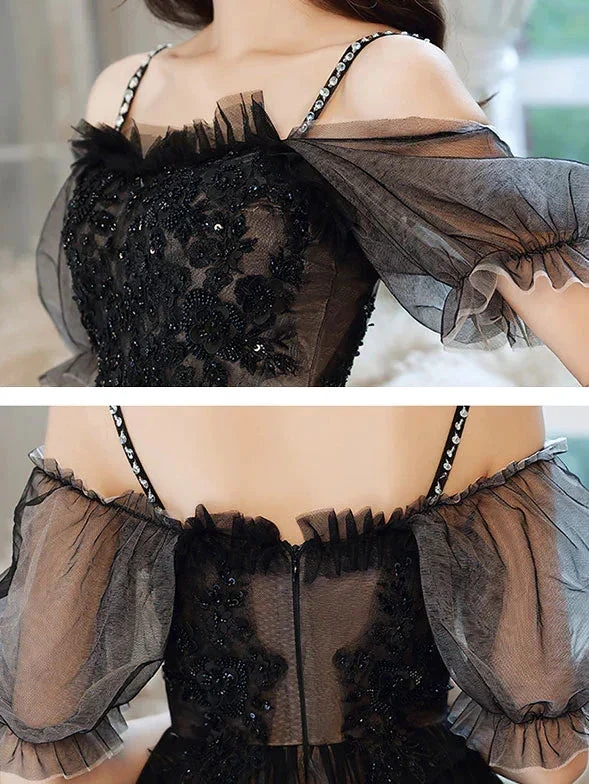 Black Sweetheart Tulle Lace High Low Prom Dress Black Homecoming Dress Y5689 by simplepromdress