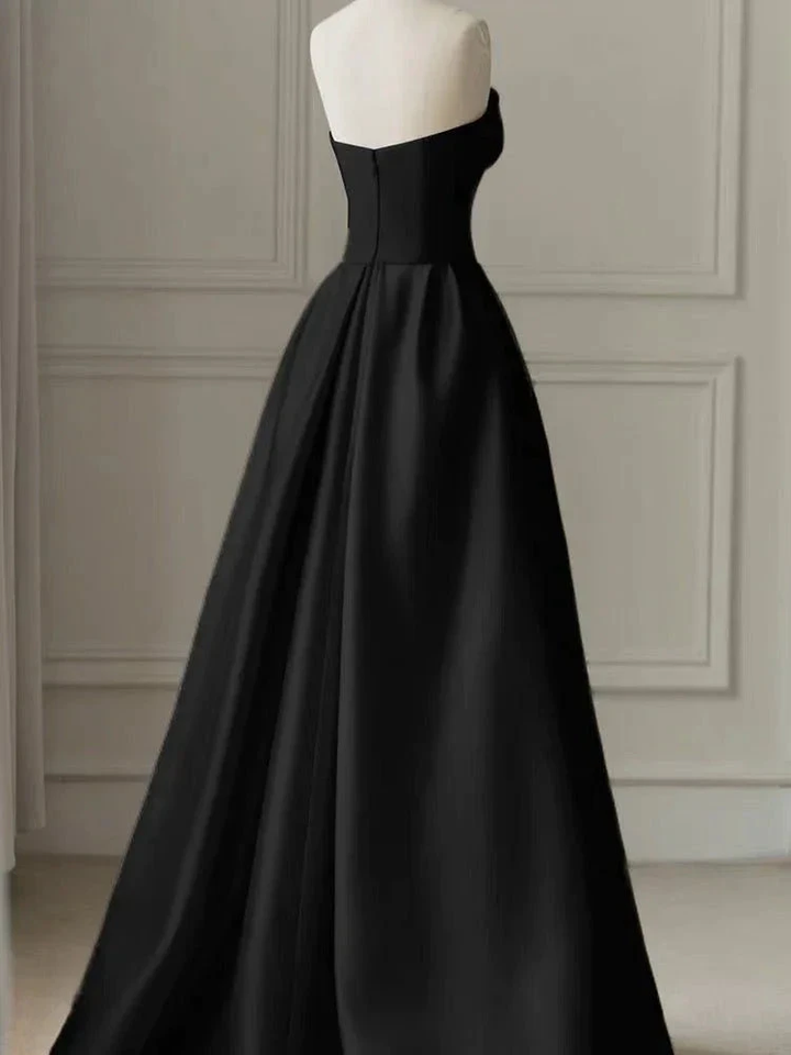 Black Strapless High-Slit Evening Dress With Gauze - Gothic Wedding Dress Y2386 by simplepromdress