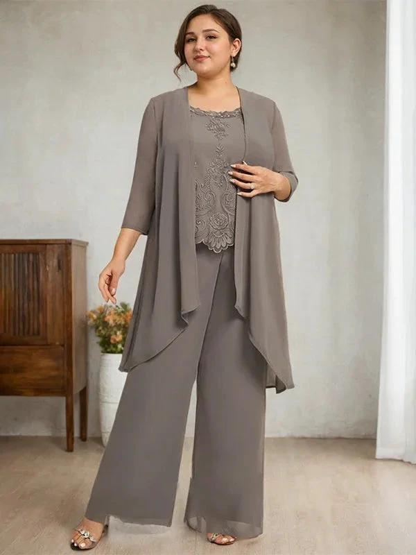 Separates Jumpsuit/Pantsuit Scoop Floor-Length Chiffon Lace Mother of the Bride Dress With Beading Sequins by Dreamylily