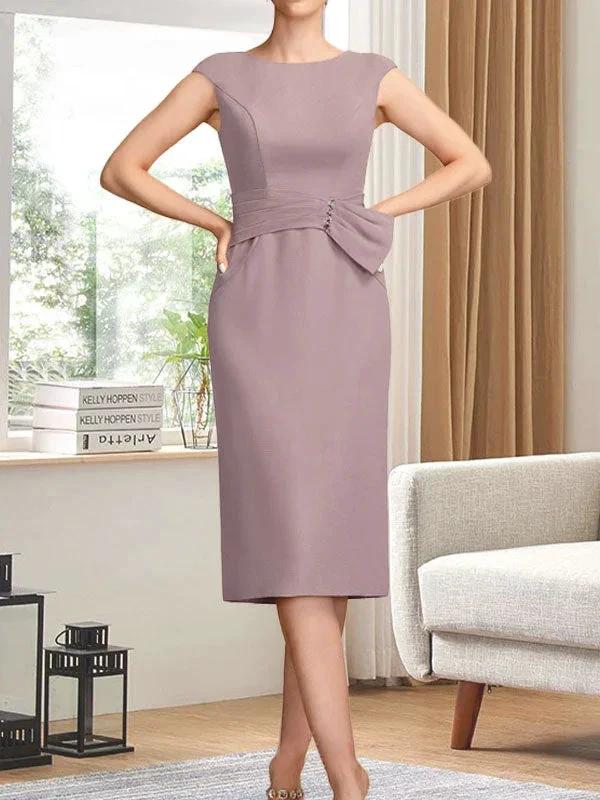 Sheath/Column Scoop Knee-Length Chiffon Mother of the Bride Dress With Pleated Sequins by Dreamylily