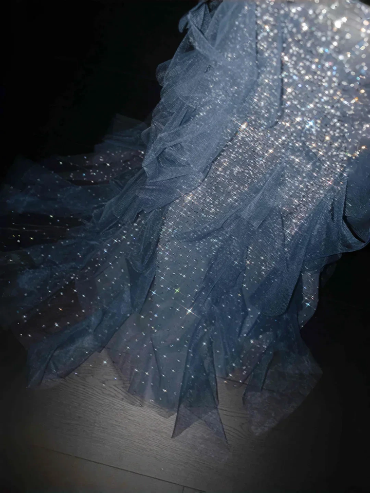 Gorgeous Blue Tulle Sequins Beaded Ruffles Mermaid Prom Dress,Formal Evening Dress Wedding Dress Y8671 by simplepromdress