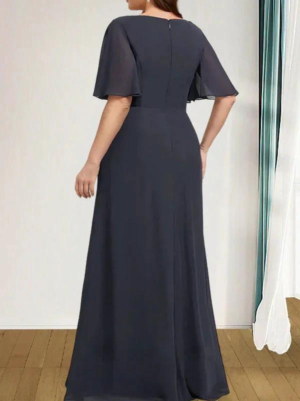 A-line Scoop Floor-Length Chiffon Mother of the Bride Dress With Cascading Ruffles Beading Sequins by Dreamylily