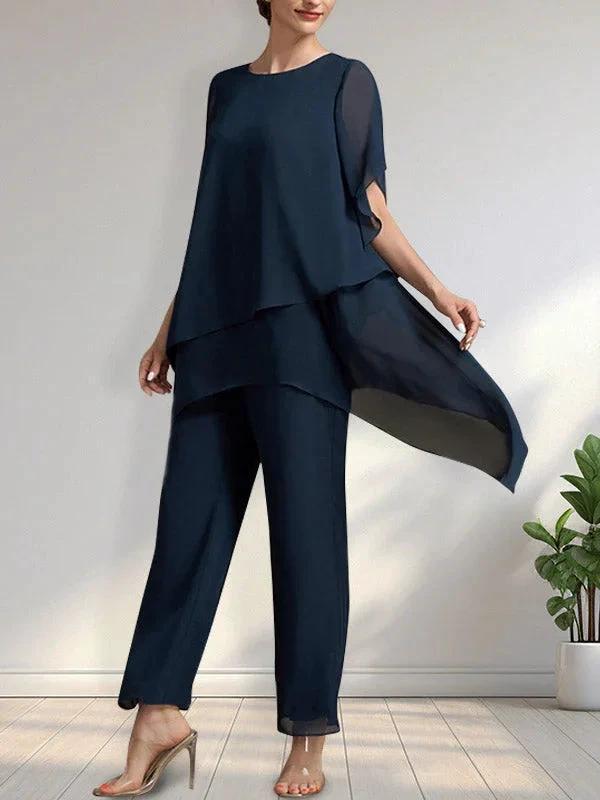 Separates Jumpsuit/Pantsuit Scoop Ankle-Length Chiffon Mother of the Bride Dress by Dreamylily