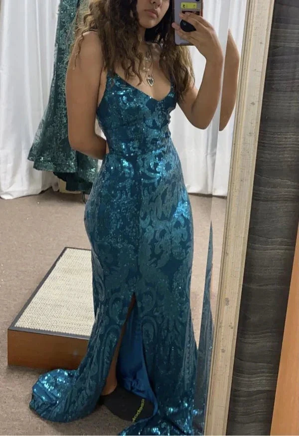 Glitter Sequin Mermaid Prom Dress Long Backless Evening Dress Y7906 by simplepromdress