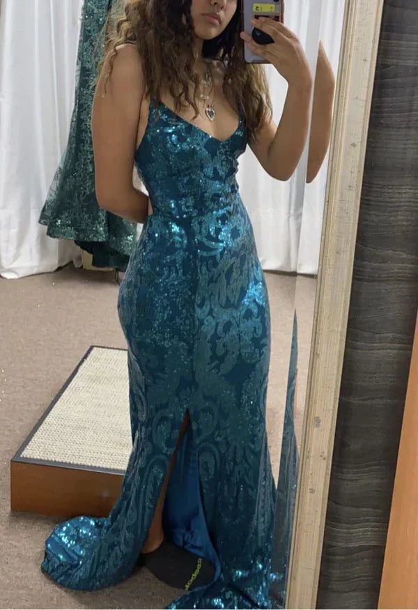Glitter Sequin Mermaid Prom Dress Long Backless Evening Dress Y7906 by simplepromdress