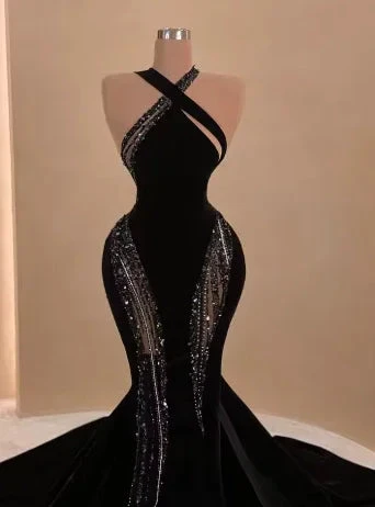 Sexy Black Mermaid Long Prom Dress with Train,Chic Black Evening Gown Y4178 by simplepromdress