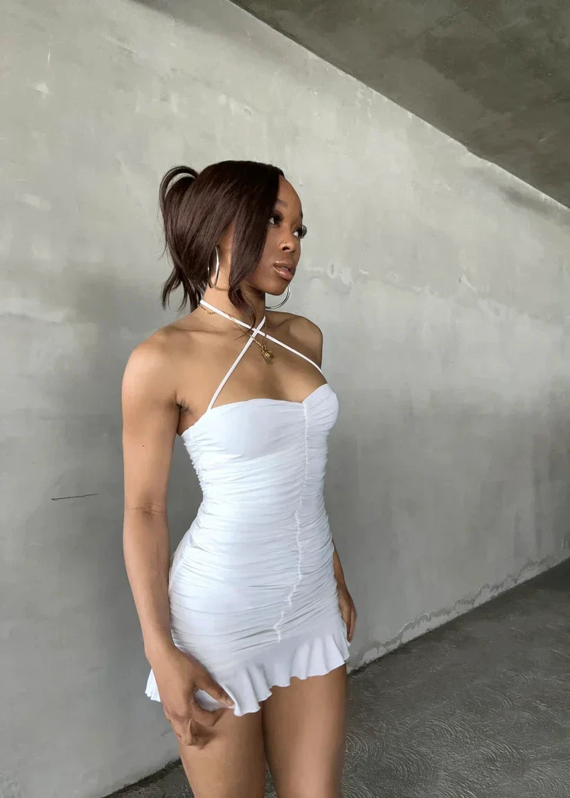 White Bodycon Dress With Ruched White Mini Homecoming Dress Y2443 by simplepromdress
