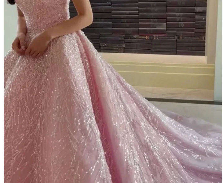 New Arrival Pink Straps Sequin Beaded Long Ball Gown Formal Occasion Gowns Y4918 by simplepromdress