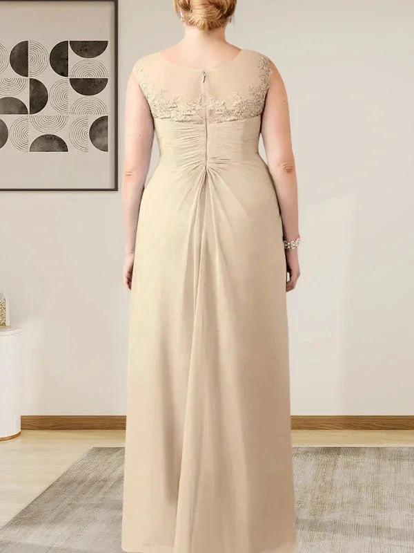Champagne A-Line Scoop Lace Chiffon Dress by Dreamylily
