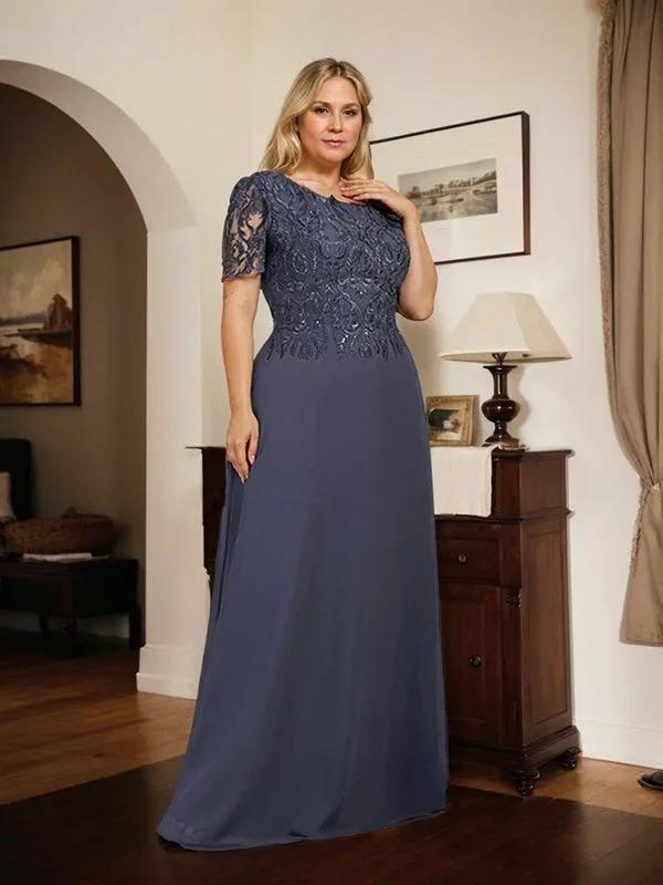 A-line Scoop Floor-Length Lace Chiffon Mother of the Bride Dress With Sequins by Dreamylily