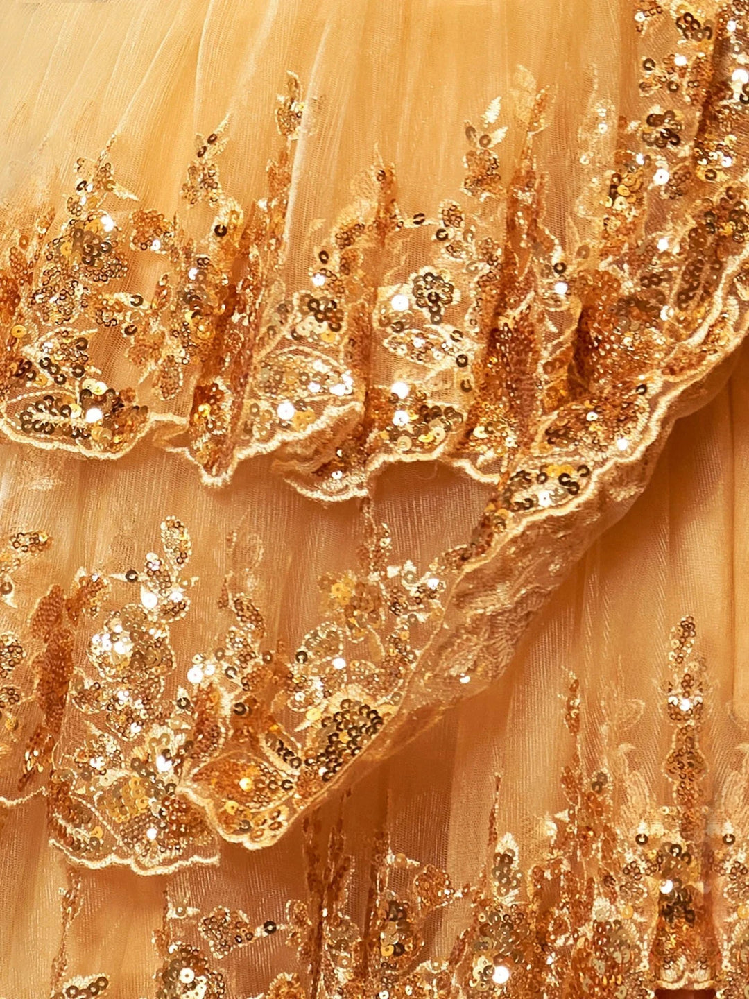 Gold Princess A Line Off the Shoulder Corset Prom Dress with Lace Ruffles by KissProm