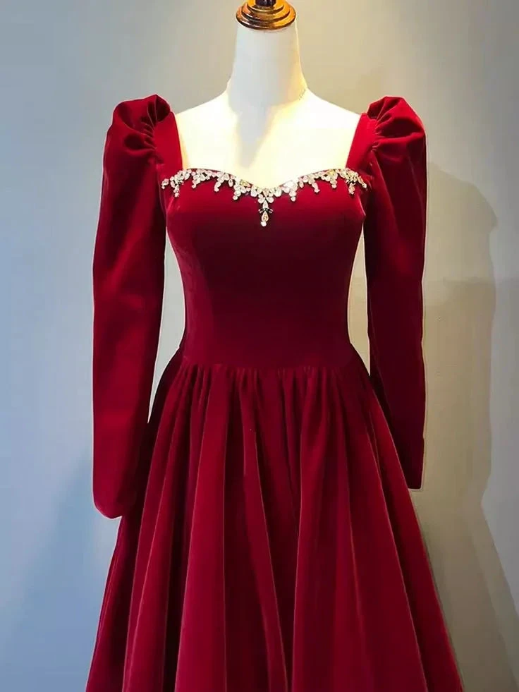 Beautiful A Line Red Velvet Prom Dress Sweatheart Party Dress Brithday Ball Gown Y7588 by simplepromdress