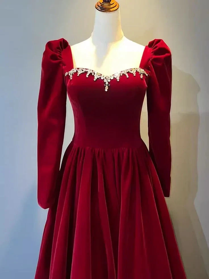 Beautiful A Line Red Velvet Prom Dress Sweatheart Party Dress Brithday Ball Gown Y7588 by simplepromdress