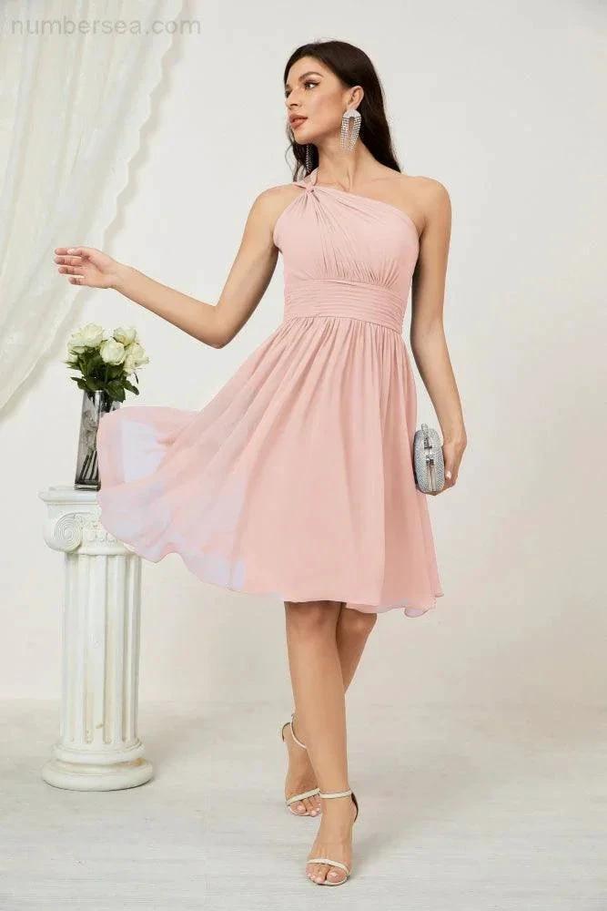 Numbersea Women Chiffon Short One Shoulder Bridesmaid Dress Formal Dresses for Party Homecoming 2804 by numbersea