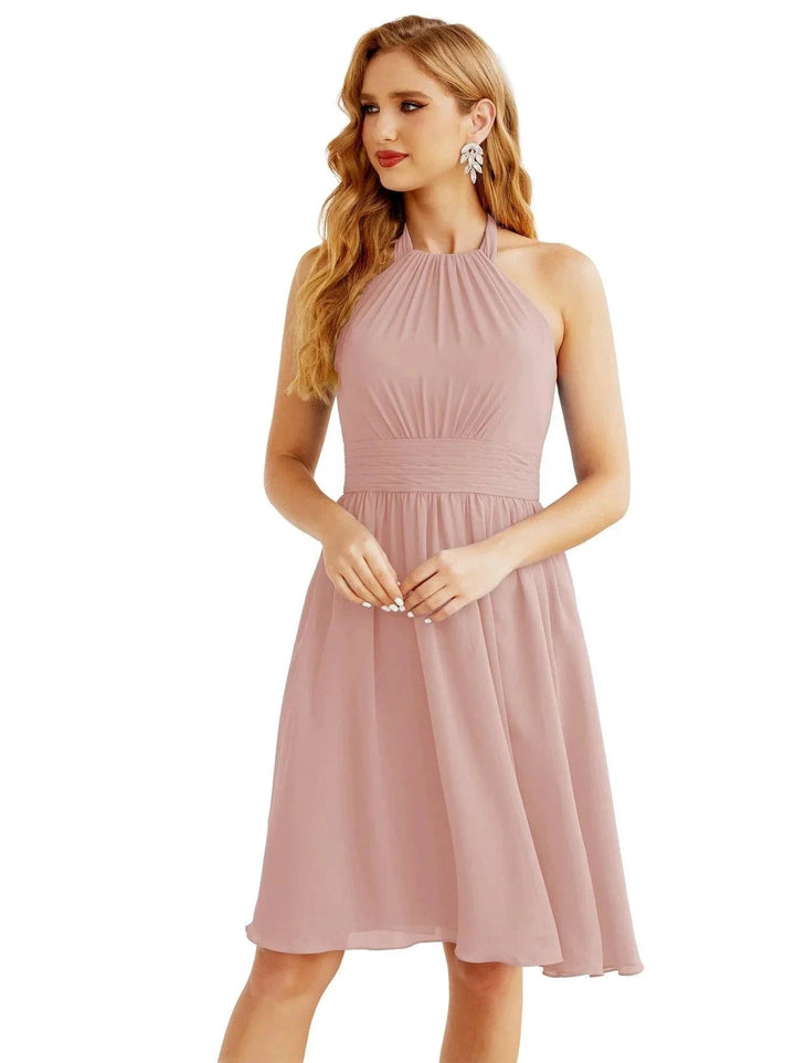 Numbersea Halter Chiffon Bridesmaid Dresses Short Sleeveless Formal Party Dress Open Back 28023 by numbersea