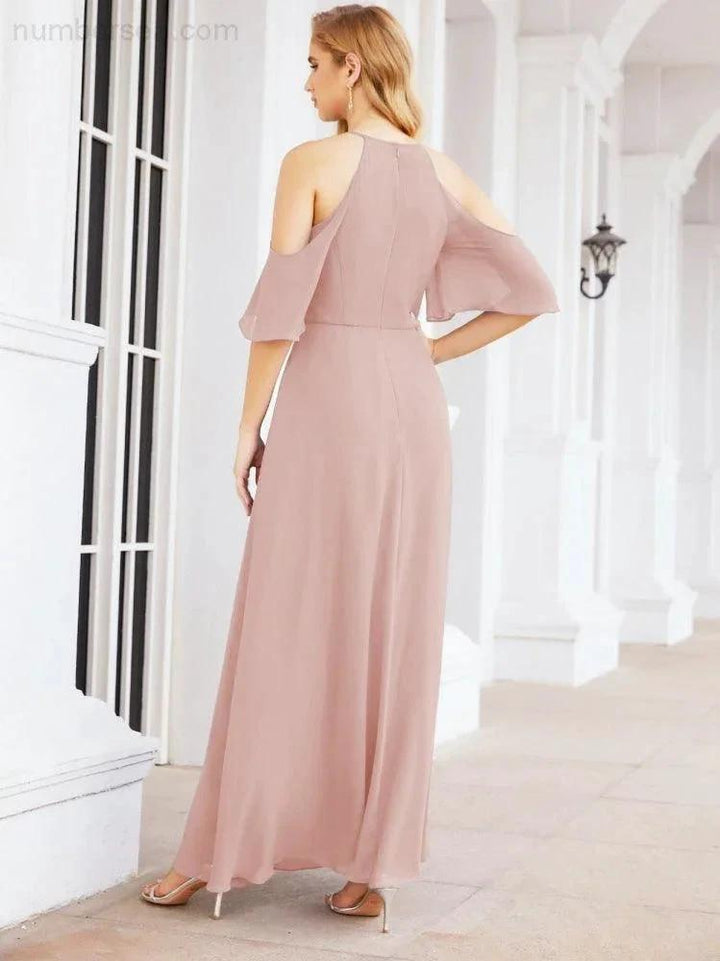 Numbersea Cold Shoulder Bridesmaid Dresses A-Line Long Formal Evening Gowns 28074 by numbersea