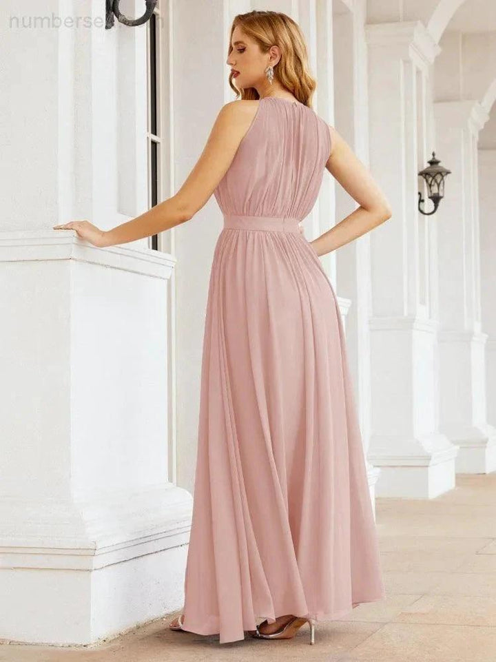 Numbersea Halter Bridesmaid Dress Empire Waist Formal Evening Prom Gown for Mother of The Bride 28030 by numbersea