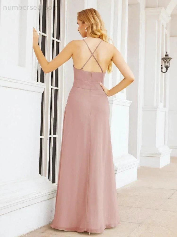 Numbersea Halter Bridesmaid Dresses with Pockets Sleeveless Formal Evening Party Prom Gowns 28055 by numbersea
