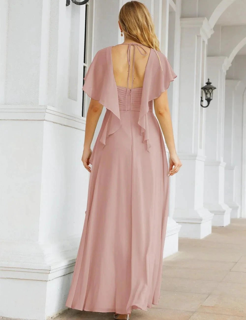 Numbersea Chiffon Bridesmaid Dresses Long Formal Evening Prom Mother of The Bride Dress with Flutter Sleeve SEA28040 by numbersea