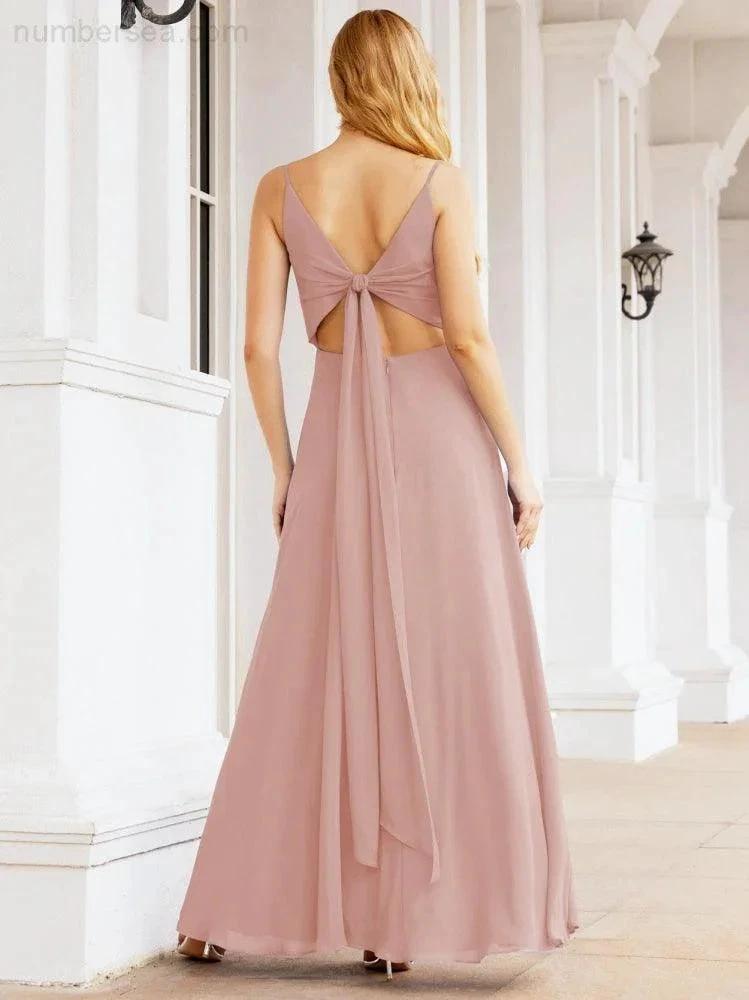 Numbersea Spaghetti Strap Bridesmaid Dresses V Neck Butterfly Back Fromal Evening Party Prom Gown 28036 by numbersea