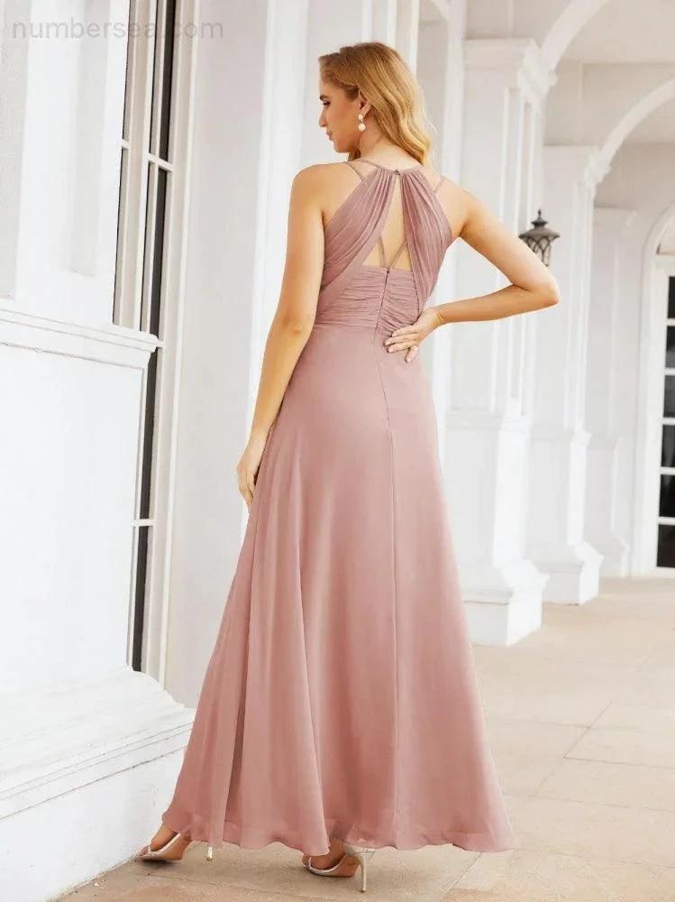 Numbersea Double Spaghetti Straps Bridesmaid Dresses for Women Long Formal Party Dress Side Split 28051 by numbersea