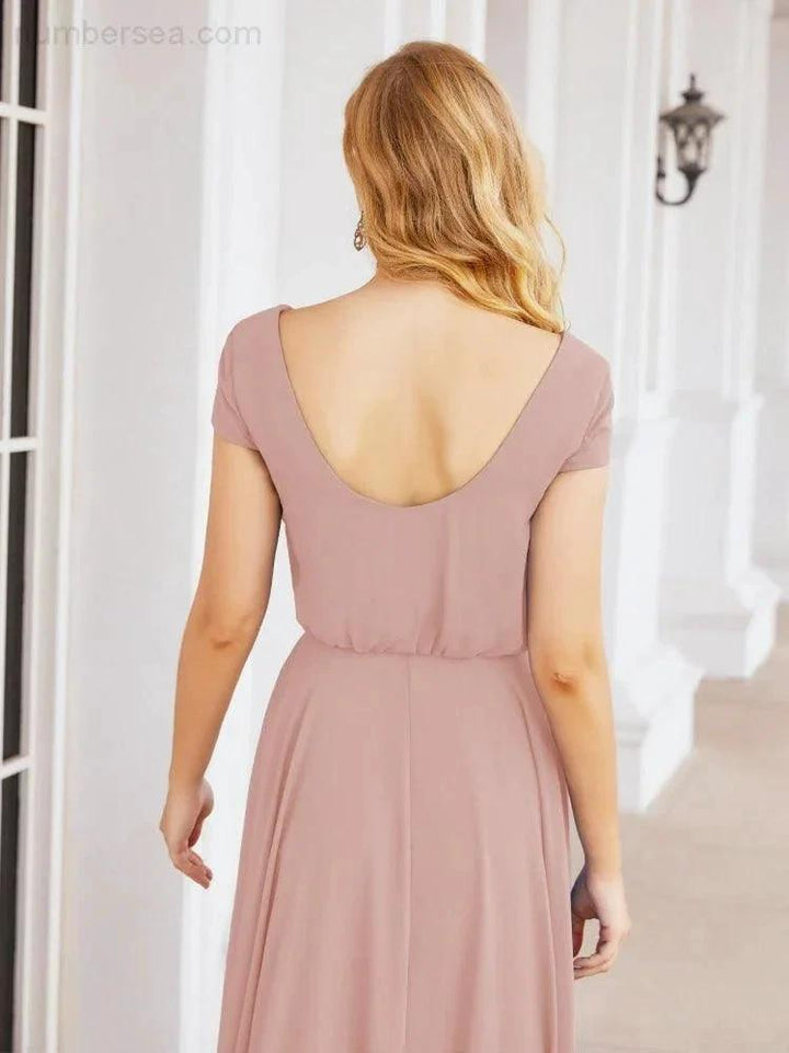 Numbersea V-Neck Bridesmaid Dresses Long Cap Sleeves Prom Evening Formal Gowns 28071 by numbersea