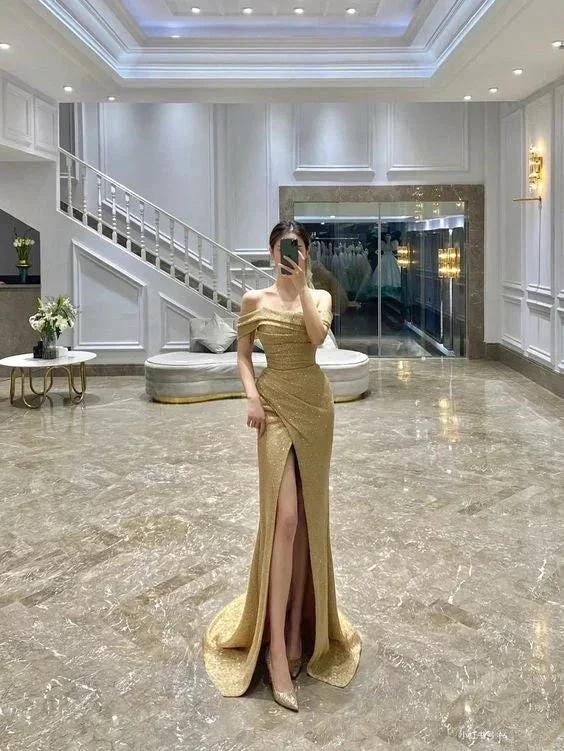 Elegant Off The Shoulder Long Evening Dress Charming Formal Gown Y387 by simplepromdress
