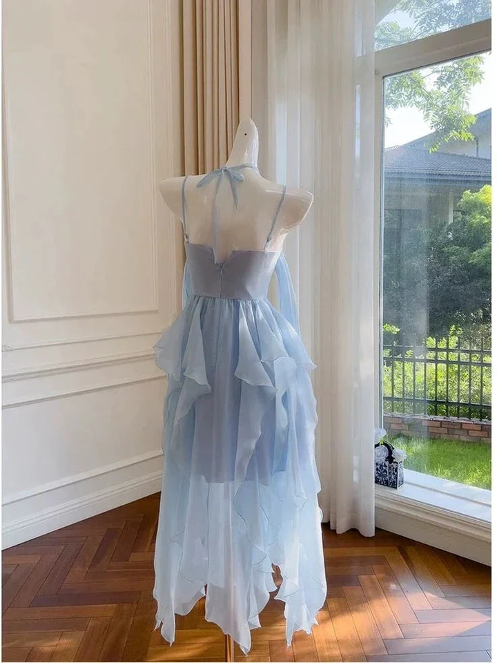 Elegant Spaghetti Straps Blue Chiffon Homecoming Dress Birthday Dress Y7573 by simplepromdress