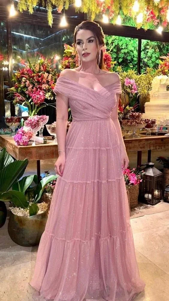 Sparkly Off The Shoulder A-line Evening Dress Glam Dress Y6232 by simplepromdress