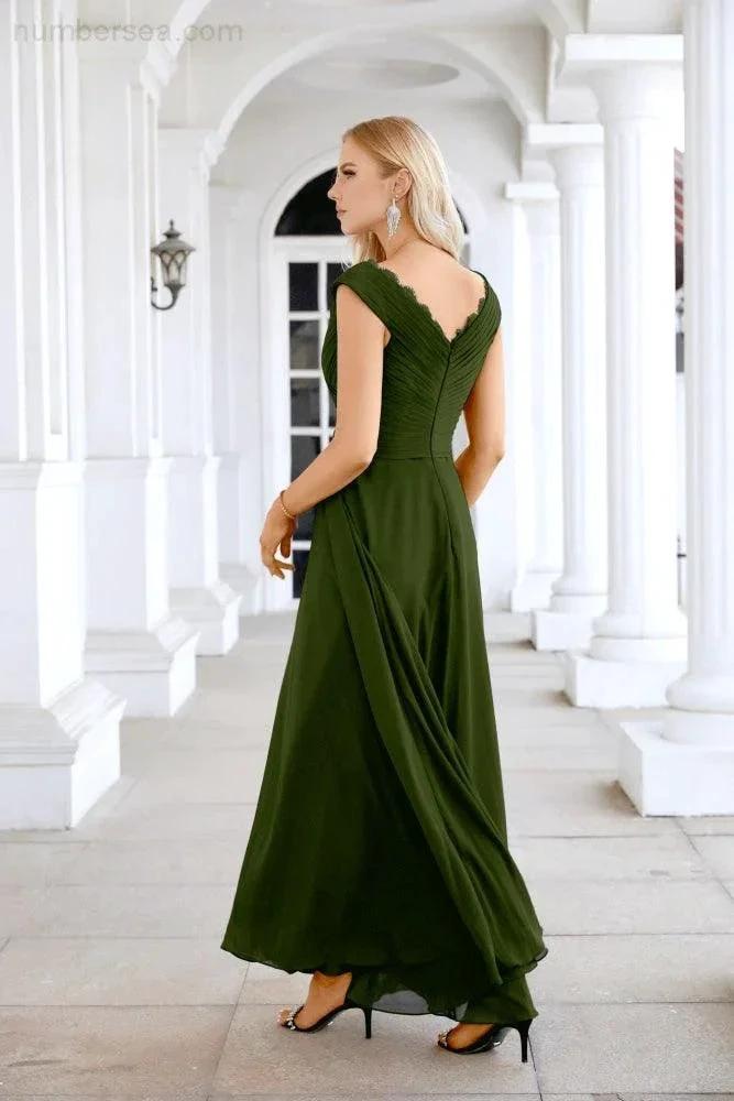 Ladies Chiffon V Neck Sleeveless Floor Length Bridesmaid Evening Dress Wedding Party Evening Dress 28126 by numbersea