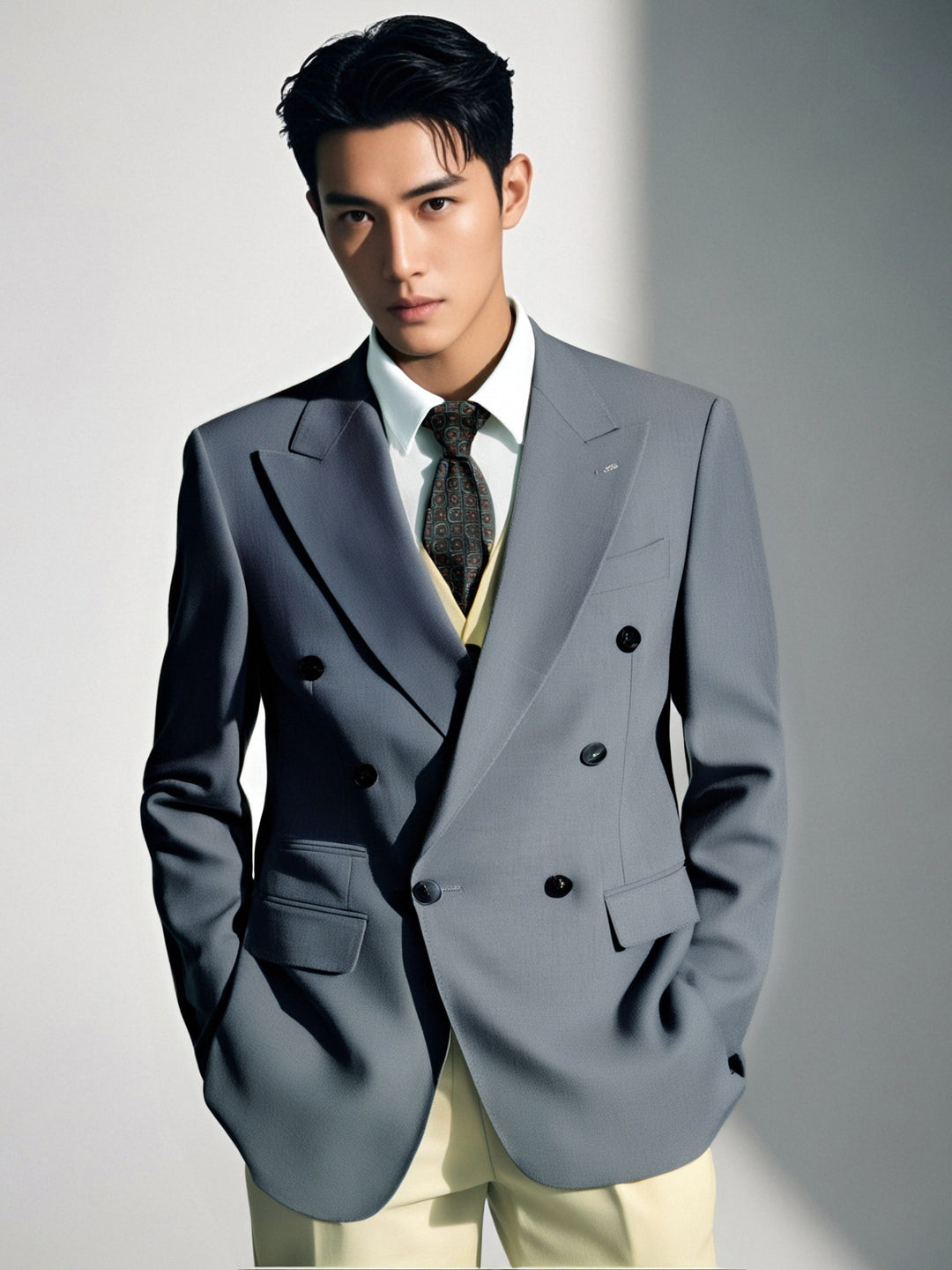 Double-Breasted Light Grey Wool Suit | Tailored Formal Groom &amp; Business Suit by 男装