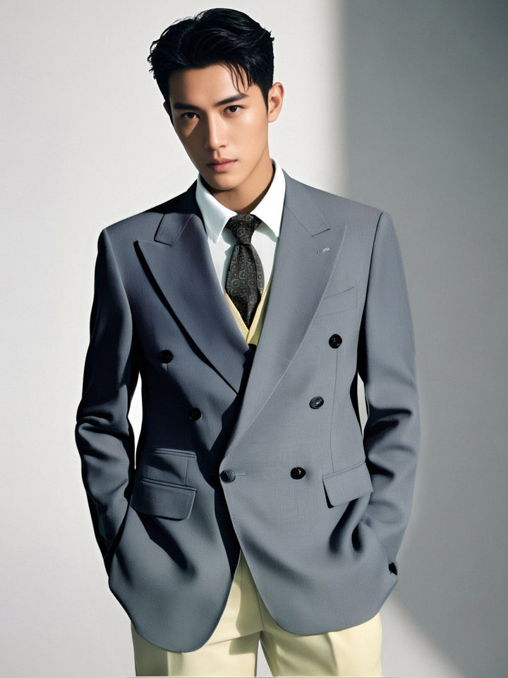 Double-Breasted Light Grey Wool Suit | Tailored Formal Groom &amp; Business Suit by 男装