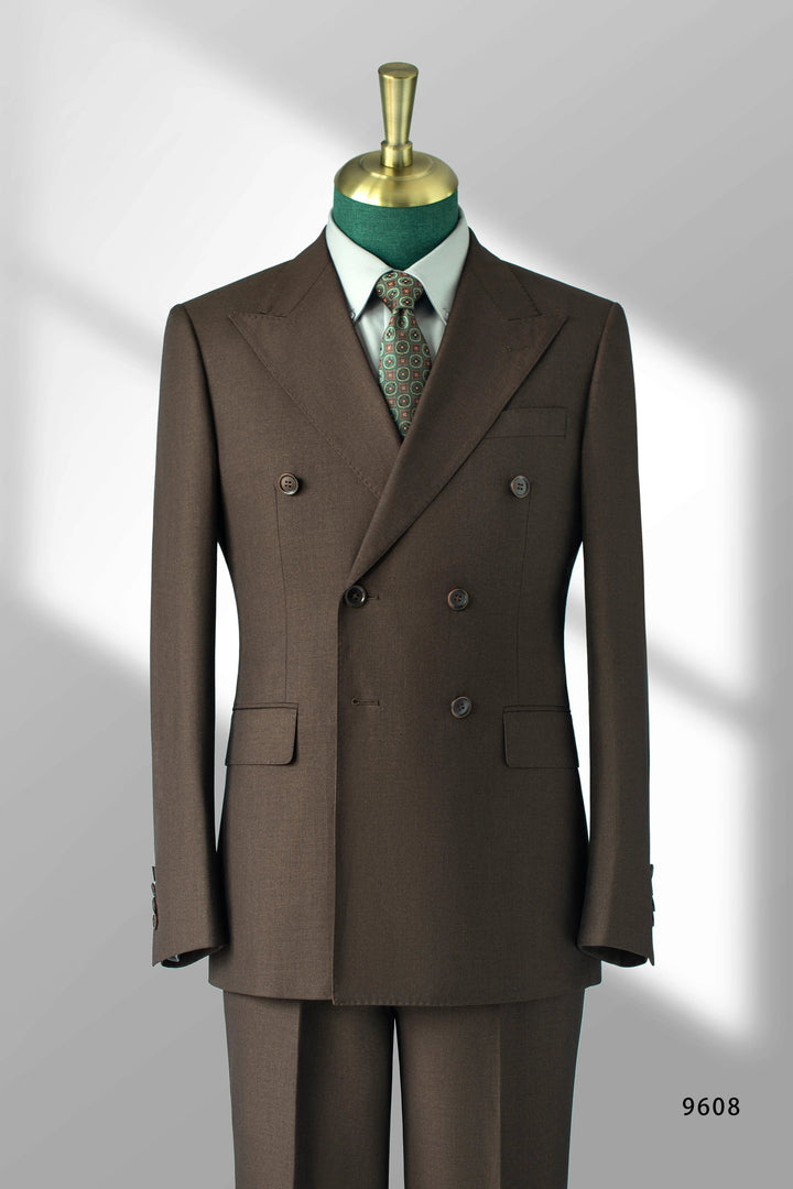 Double-Breasted Dark Brown Wool Suit | Tailored Formal Groom &amp; Business Suit by 男装